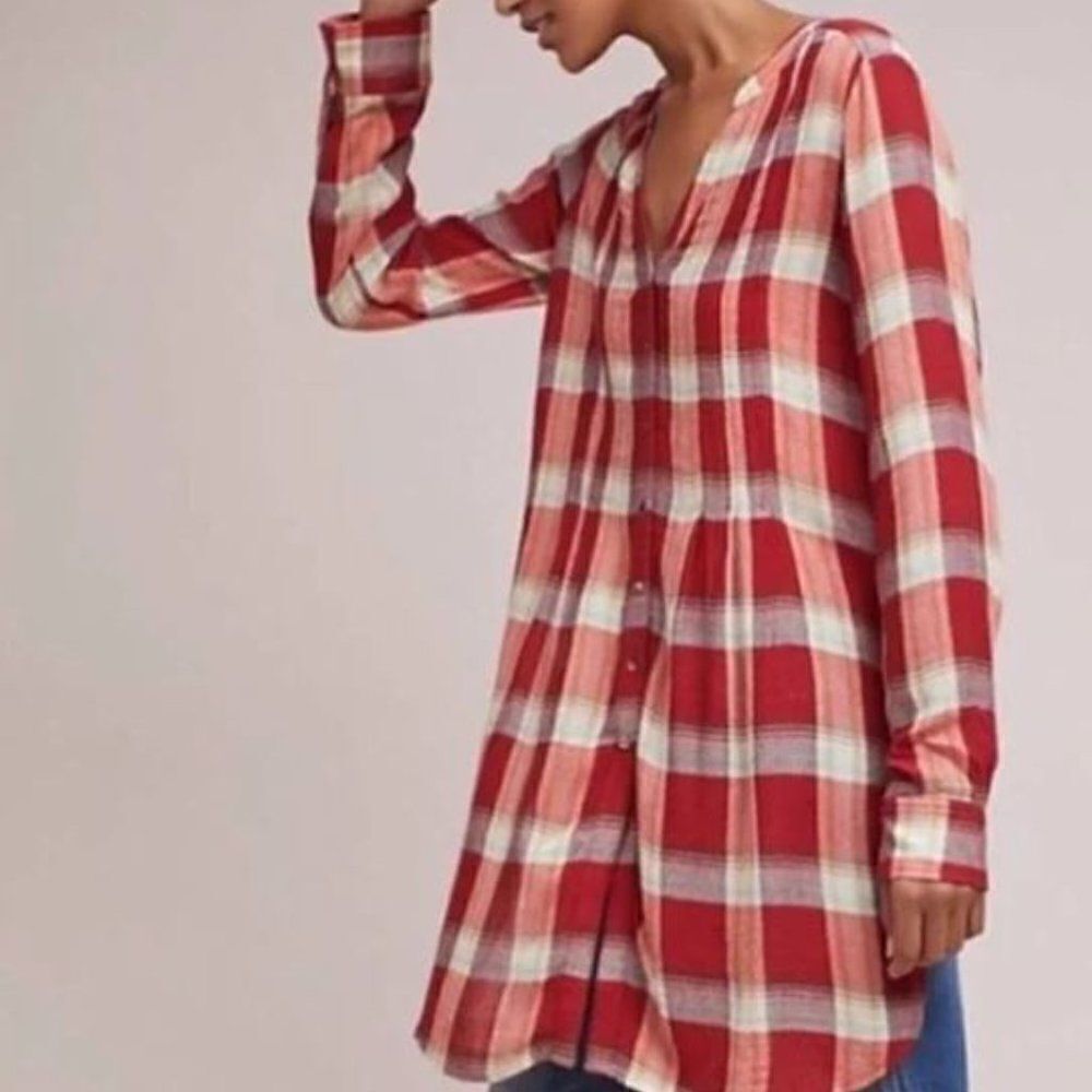 Anthropologie-Akemi & Kin Plaid Button Down Tunic Dress Sz XS